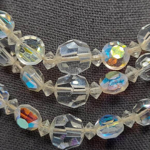 Vintage 1950s Aurora Borealis Crystal Three-Strand Necklace - 16 Inches - Picture 3 of 10